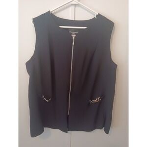 Cimmaron Plus Vintage Black Zip Front Vest Silver Hardware Rayon Womens Size 16